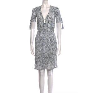 Faithfull The Brand XS White Printed Rayon Knee-Length Summer Dress